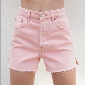 NWT Zara High Waist Split Pink Denim Shorts